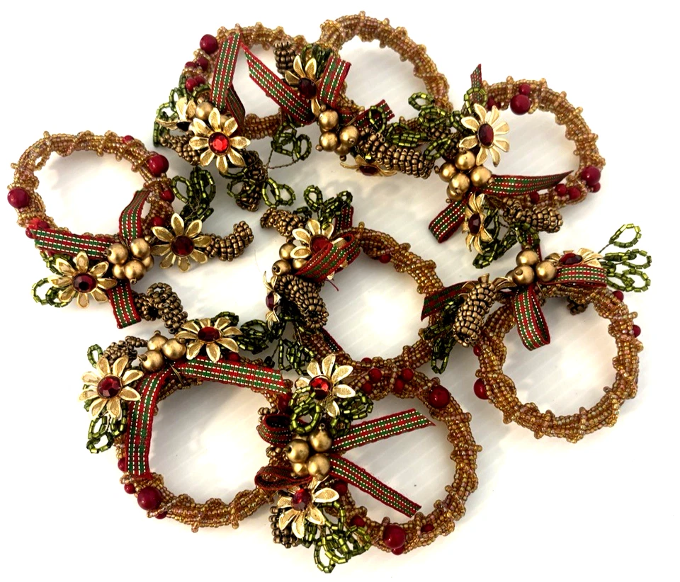 De Colección Pier 1 Anillos de Servilleta de Navidad LOTE de 8 Joyas Deslumbrantes con Cuentas ¡NUEVO NOS Glamour! Foto 1 de 4