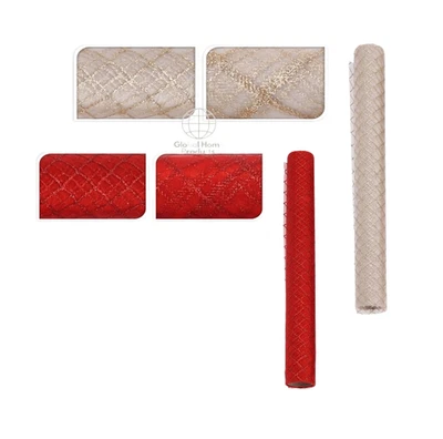 Christmas Table Runner Organza Fabric Pattern Gold &Red Tabelcloth 200x36.5cm - Image 1 of 3