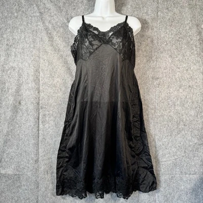 Camisón lencería vintage satinado negro encaje ribete babydoll cuello talla 40 Foto 1 de 4