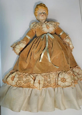 Muñeca Gibson Niña Shackman Bisque Cabeza Brazos Pies Tela Cuerpo Terciopelo Naranja Años 70 Foto 1 de 4