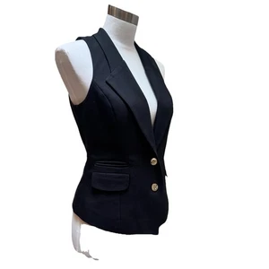 Bebe Black Sz Small Y2K Vintage Fitted Vest Gold Button Accents - Picture 1 of 11