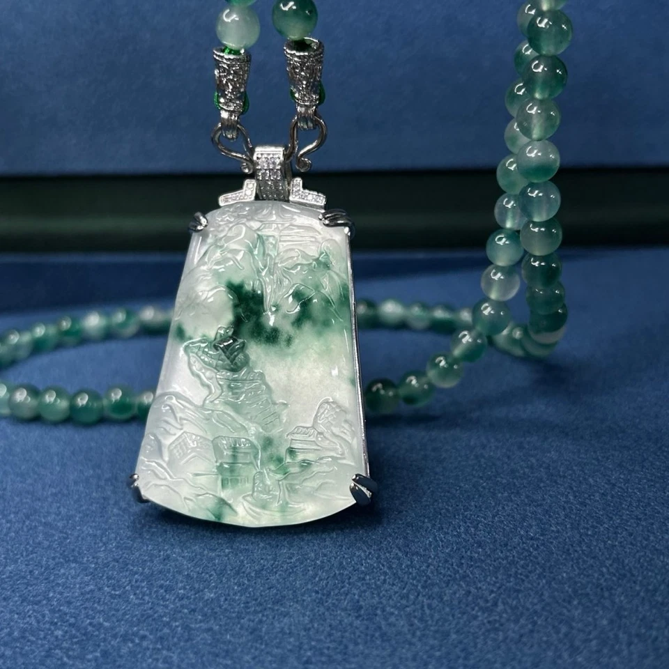 Raro Juego de Collar Colgante Dragón Jadeíta Verde Cuentas Completo Regalo de Lujo Foto 1 de 4