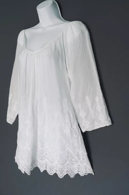 Blusa túnica con ribete de encaje con ojales WHBM mezcla de algodón/seda semi transparente para mujer M Foto 1 de 4