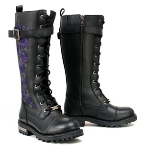 Milwaukee Leather MBL9357 Women's Black 14” Tall Motorcycle Boots Lace-Up - Picture 1 of 10