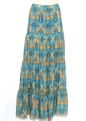 Saia Tolani Seda Multicolorida Paisley Longa Camadas Forrada Elástica Cintura Tamanho M - Imagem 1 de 4