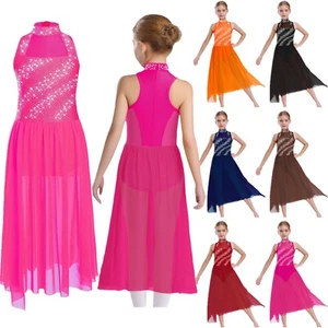 Kids Girls Rompers Salsa Unitard Contemporary Dresses Side Split Dress Recital - Picture 1 of 47