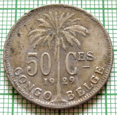 BELGIAN CONGO ALBERT I 1929 50 Centimes PALM TREE French text colonial km# 22 - Image 1 of 4