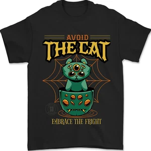 Avoid the Cat Funny Halloween Satanic Demon Mens T-Shirt 100% Cotton - Picture 1 of 2