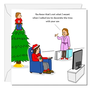 Biglietto di Natale Divertente per Figlio Papà Mamma Marito Moglie Genitori Bambini Bambini Albero - Foto 1 di 9