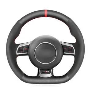 Black Suede Leather Car Steering Wheel Cover For Audi TTRS R8 RS3 (8P) RS6 - Picture 1 of 15