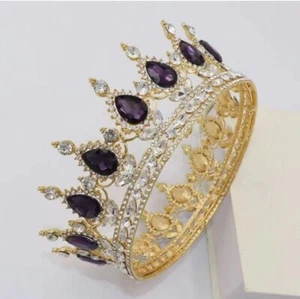 CRYSTAL TIARA PAGEANTS WEDDING BRIDE RHINESTONE CROWN QUEEN BRIDAL HAIR HEADBAND - Picture 1 of 1