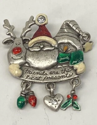 Prendedor/broche “Christmas Friends Are The Best Presents” AJMC peltre Papá Noel Foto 1 de 4