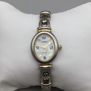 Vtg Carriage By Timex Watch Women 19mm Silver Gold Tone MOP New Battery 6.75" - Picture 1 of 15