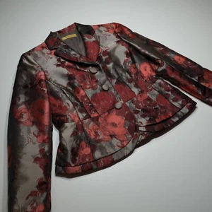 Kasper Suit Blazer Jacket Size 4 Gray Red Floral Tailored Formal Business Career - Picture 1 of 16