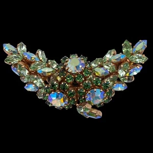 Signed SCHOFFEL AUSTRIA Vintage Peacock Blue Green Crystal Floral Cluster BROOCH - Imagen 1 de 13