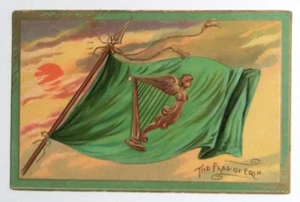 Cartolina d'epoca San Patrizio giorno arpa d'oro bandiera di Erin oro goffrato Tuck c1909 - Foto 1 di 3