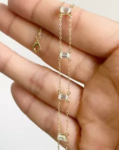 Emerald Cut Moissanite Dainty Bracelet Delicate Lobster Jewelry Gifts for Sister - Picture 1 of 1