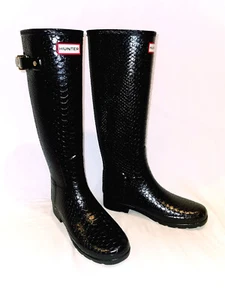 NEW Hunter Carnaby Boa Refined Scale Texture Tall Rain Boot - Black US size 7 - Picture 1 of 8