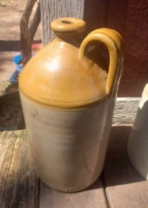 VASO BIRRA FLAGON GRANDE 1 GAL GRES RARO ANTICO GIALLO SENAPE E ARGILLA - Foto 1 di 5