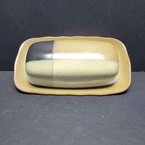 2-Piece Sango Gold Dust Black Stoneware Covered 1/4 lb Butter Dish 8 3/8" - Picture 1 of 13