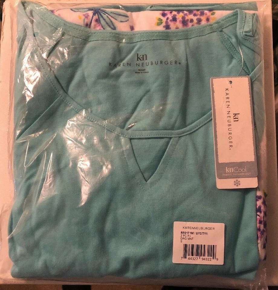 Conjunto de top y pijama capri Karen Neuburger para mujer, estampado verde azulado/libélula como nuevo, pequeño Foto 1 de 4
