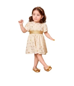 Girl Stylish Golden Dot Short Sleeve Dress, Christmas Holidays, 6M-3Y In Stock - Picture 1 of 16