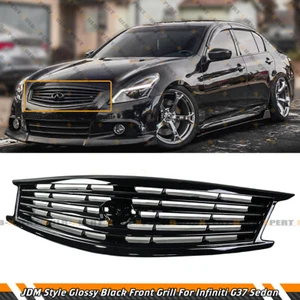 JDM Glossy Black Sport Style Front Grille For 2010-13 Infiniti G25 G37 Q40 Sedan - Picture 1 of 4