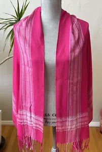 Embroidered Scarf Shawl Pink Strips Plaid Silver Sequins Fringe Tassel 24x68 - Picture 1 of 13