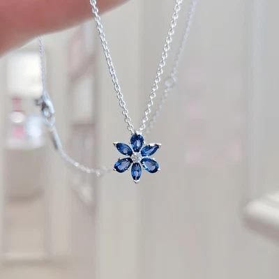 Nuevo Auténtico Collar de Plata de Ley 925 Brillante Azul Patchwork Foto 1 de 4