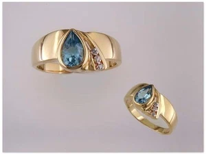 18KT GOLD OVER STERLING SILVER BLUE TOPAZ & DIAMOND RING-10 - Picture 1 of 1