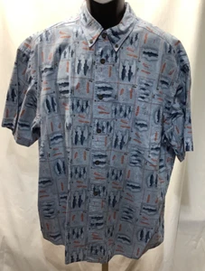 Camisa Hawaiana Woolrich 2 Tonos Azul y Naranja Peces y Señuelos 2XL - Imagen 1 de 4