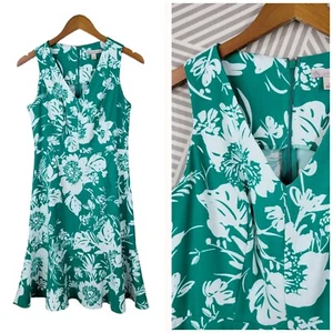 Dressbarn Party Dress Size 4 Party Career Sheath Green Floral Ruffle Hem Tropic - Picture 1 of 7
