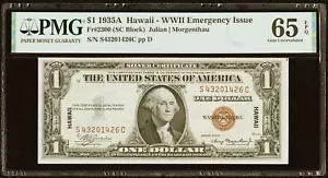 $1 1935A Hawaii WW2 Emergency Issue PMG Gem Uncirculated 65EPQ - Picture 1 of 3