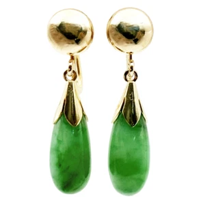 Ohrringe Jade 14 Karat Gelbgold Vintage - Bild 1 von 3