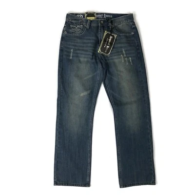 NEW Request Regular Slim Fit Premium Jeans Mens Sz 30x30 Medium Blue Distressed - Image 1 of 4