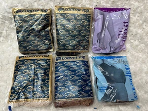 NEW LOT of 6 Silkies (3 Black, 1 Honey, 1 Ivory) Pantyhose Control Top XL Queen - Picture 1 of 8