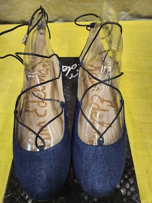 Zapatos planos de ballet con cordones SAM EDELMAN talla 9 Flynt gamuza azul marino. NUEVO Foto 1 de 4