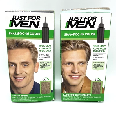 Champú color Just For Men tinte de cabello rubio arena H-10 y rubio oscuro H-15 Foto 1 de 4
