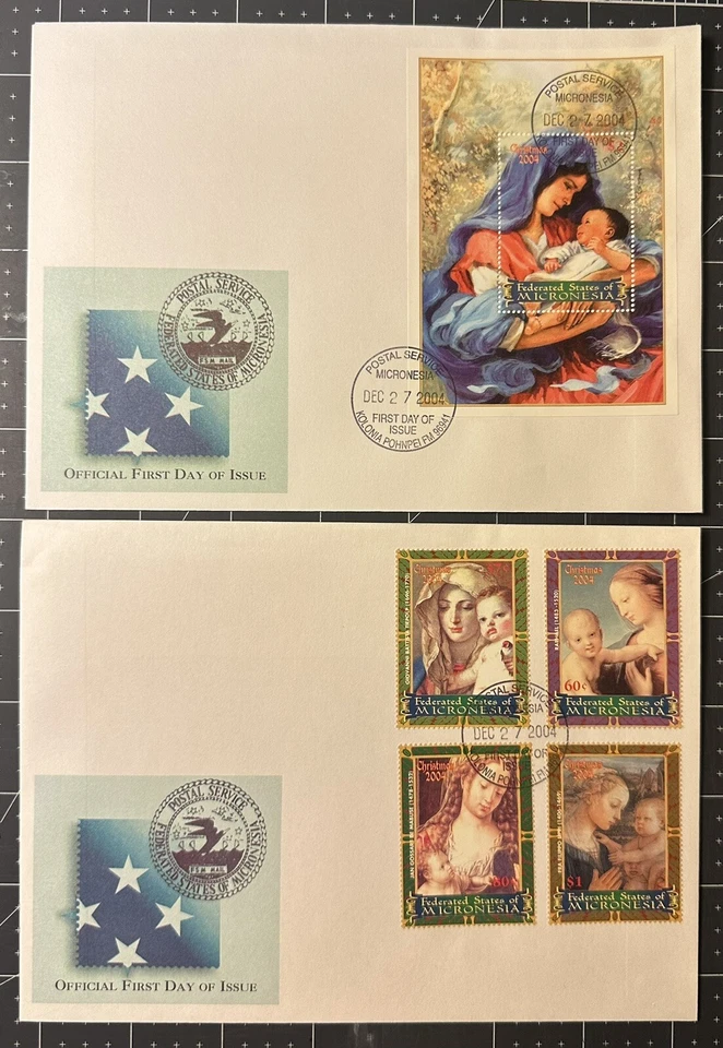 MICRONESIA 2004 CHRISTMAS Full Set On 2 FDC MADONNA WITH THE CHILD  SC 627-30 - Image 1 of 1