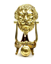 Door knocker Lion Face Design Golden Brass Two Piece Set Old Vintage Decor