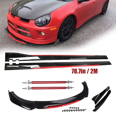 For Dodge Neon SRT-4 SXT RT Front Bumper Lip Spoiler Splitter Glossy Black +Red Foto 1 de 4