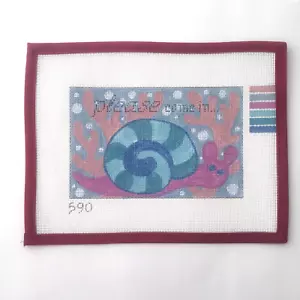 Handpainted Needlepoint Canvas Please Come In Sign Snail Blue Purple 14 Mesh - Picture 1 of 3