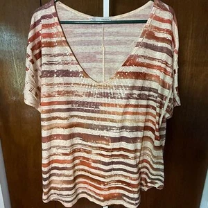 Maurices Sequin Rust/Cream Striped V Neck Top Sz 2X Excellent Condition - Picture 1 of 6