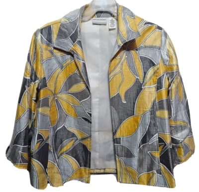 Alfred Dunner ♈Envoltura satinada estampada para mujer talla 10P~amarillo/gris abstracto Foto 1 de 3