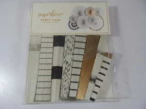 Paperlove Package of 8 Assorted Party Fans Double Sided Black Tie Party Fans - Picture 1 of 6