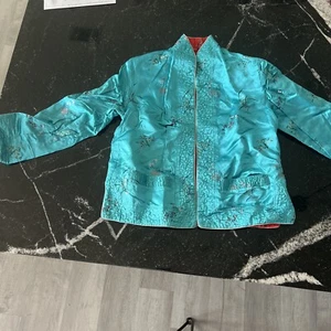 Vintage 'Thai Seide' Jacke lebendige Farben türkis/rot 1970er Jahre umkehrbar - Bild 1 von 17
