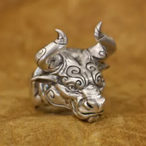 Huge 925 Sterling Silver Bull Ring Biker Punk Jewelry TA389A US Size 7~16 - Picture 1 of 31