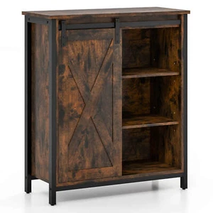 32" Farmhouse Accent Storage Cabinet w/ Adjustable Shelves & Sliding Barn Door - Picture 1 of 9