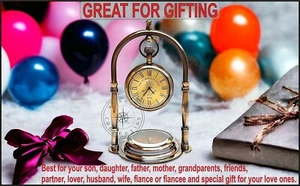 Maritime Compass Base Nautical Table Clock Ship's Clock Brass Hanging Desk Clock - Picture 1 of 6