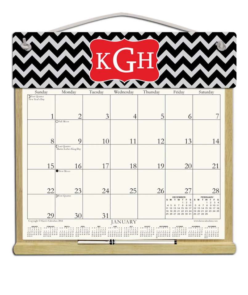 MONOGRAM WOODEN REFILLABLE CALENDAR HOLDER - REFILLS AVAILABLE EVERY YEAR! - Image 1 of 1